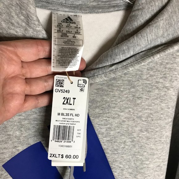 NWT Adidas Men's Essentials Fleece 3-Stripes Hoodie Sweatshirt Grey - Picture 4 of 5